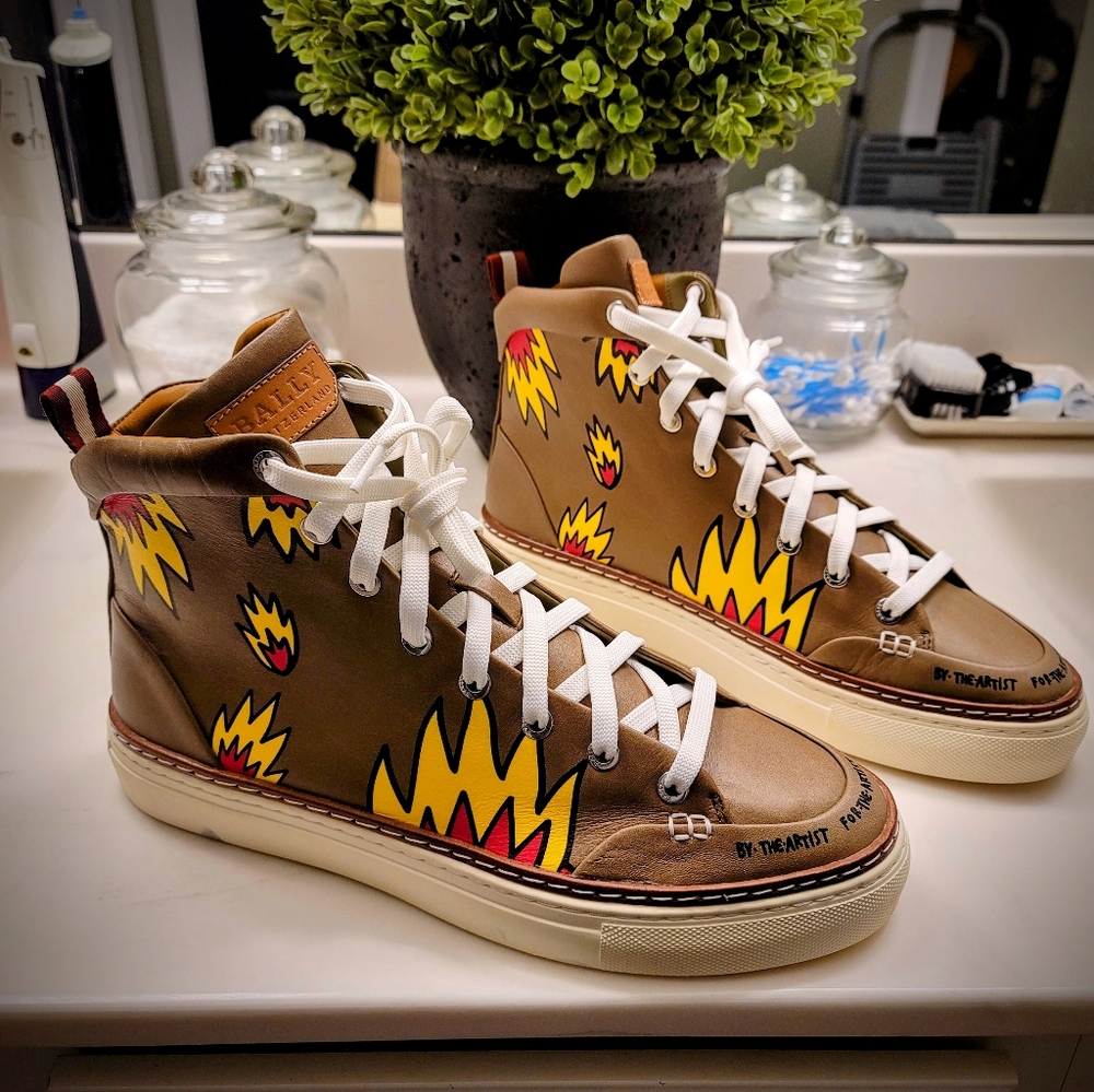 Bally X Swizz Beatz Collab High Top Sneaker. Rich Fly Tan US8. Feels like a US10